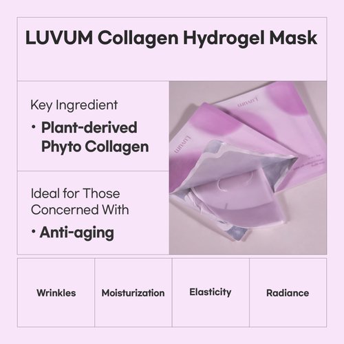 LUVUM Collagen Hydrogel Mask - Hydrating Overnight Mask - Plant-Derived Collagen - Anti-Aging Formulat - Dark Spot & Tone Correction - Korean Skin Care, 5-Pack