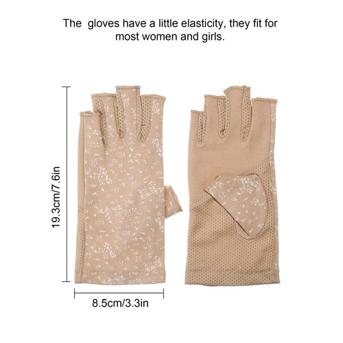 Maxdot 1 Pair Women Sunblock Fingerless Gloves Summer Driving Gloves Girls Non Slip UV Protection Gloves for Outdoor (Khaki)