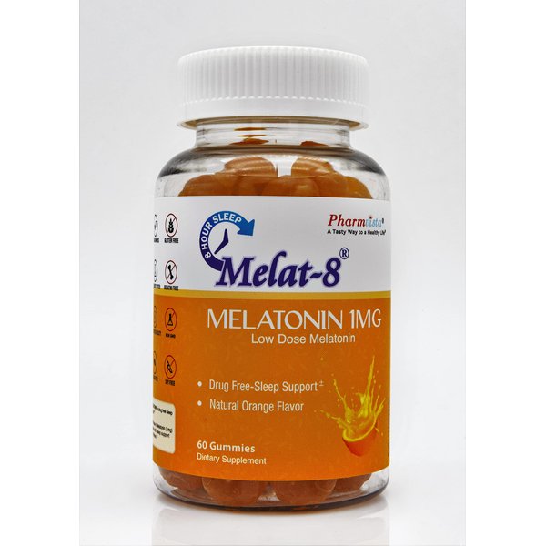 Melat-8 Low Dose Sleep Gummies - Melatonin 1mg, for sleep support - 60 count, Cherry Orange Flavor