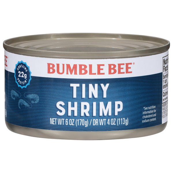 Bumble Bee Tiny Canned Shrimp, 6 oz Can - Wild Caught Shrimp - 22g Protein per Serving - Gluten Free - Great for Appetizers, Shrimp Salad & Other Seafood Recipes