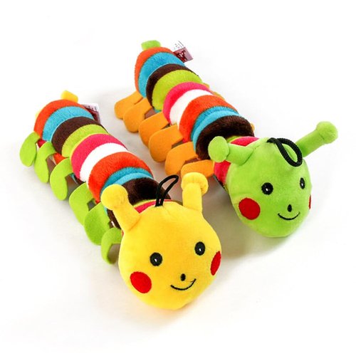 POPETPOP Yellow Caterpillar Toy Pet Squeaker - 2pcs Dog Chew Toy, Soft Short Plush Toy Interactive Dog for Puppy (Colorful Caterpillar) Squeaky Pet Sound Toy
