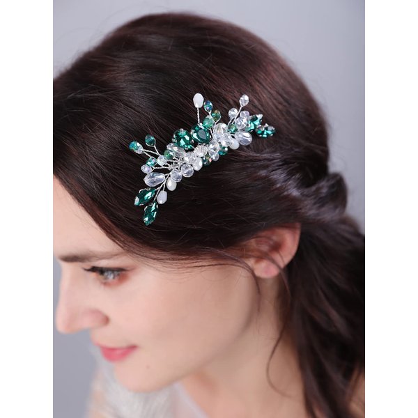 Teyglen Crystal Bride Wedding Hair Comb Green Teardrop Crystal Hair Piece Bridal Hair Accessories for Bride Rhinestone Wedding Hair Side Comb for Women Girls (Green)