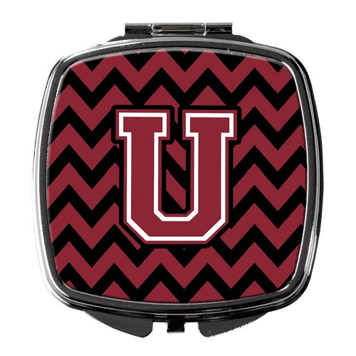 Caroline's Treasures CJ1052-USCM Letter U Chevron Garnet and Black Compact Mirror Decorative Travel Makeup Mirror for Women Girls Gifts Pocket Makeup Mirror Folding Handheld