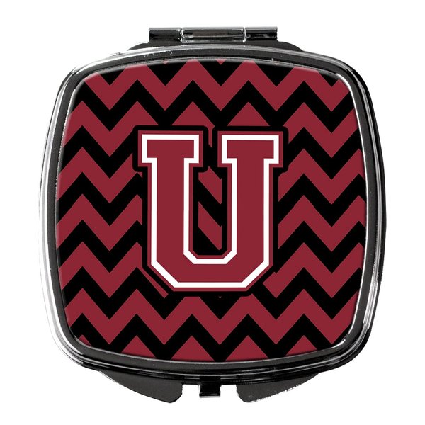 Caroline's Treasures CJ1052-USCM Letter U Chevron Garnet and Black Compact Mirror Decorative Travel Makeup Mirror for Women Girls Gifts Pocket Makeup Mirror Folding Handheld