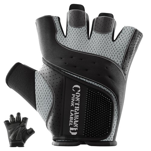 Contraband Pink Label 5137 Women's Padded Weight Lifting and Rowing Gloves w/Grip-Lock Padding (Pair) - Machine Washable Fingerless Workout Gloves Designed Specifically for Women (Gray, Medium)