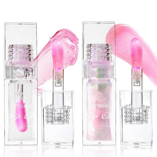 TIRDET 2PCS Magic Color Changing Lip Oil, Big Brush Color Changing Lip Oil, Lip Oil Color Changing, Warm Change Hydrating Color Changing Lip Gloss, Lip Changing Oil Long Lasting Shimmery Fresh Texture
