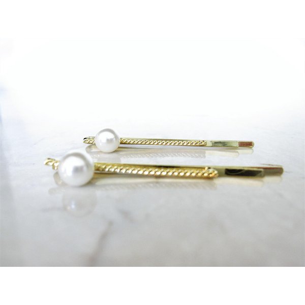 Set of 2 gold and pearl bobby pins