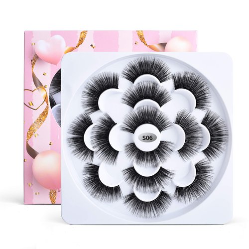 Soararc False Eyelashes Dramatic 5D Faux Natural Mink Eyelashes for Women, Girls Soft Volume Fluffy Handmade Reusable Long Fake Eyelashes 7 Pairs, 7S06