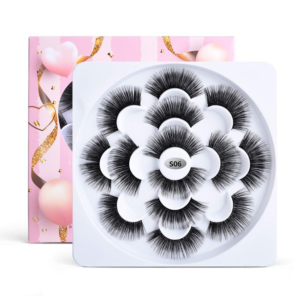 Soararc False Eyelashes Dramatic 5D Faux Natural Mink Eyelashes for Women, Girls Soft Volume Fluffy Handmade Reusable Long Fake Eyelashes 7 Pairs, 7S06