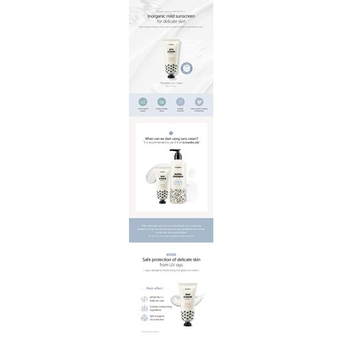 Mongdies Baby Sun Cream SPF30 PA+++ -100% SAFE Moist and Gentle Inorganic Sunscreen, EWG Green level Ingredients, Contains plant-derived extracts and plenty of deep ocean water- 60ml