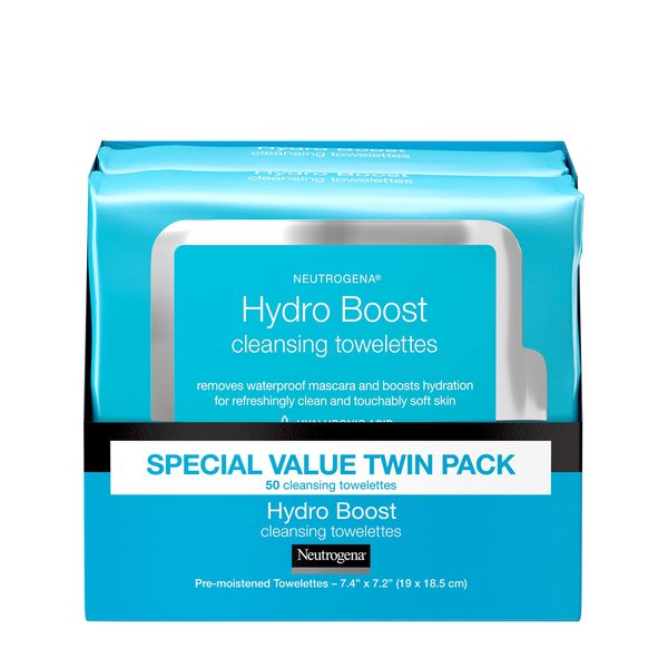 Neutrogena Neutrogena Hydroboost Facial Cleansing & Makeup Remover Wipes With Hyaluronic Acid, Twin Pack, 25 Ct, 25 count (Pack of 4)