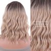 AneShe 14 Inches Blonde Wig for Women Girls Ash Blonde Wig Short Curly Wig Synthetic Wig with Bangs Ombre Blonde Wig for Daily Cosplay Party