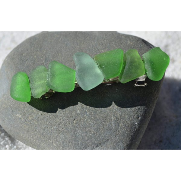 Surf Tumbled Sea Glass French Barrette Hair Clip in Shades of Green
