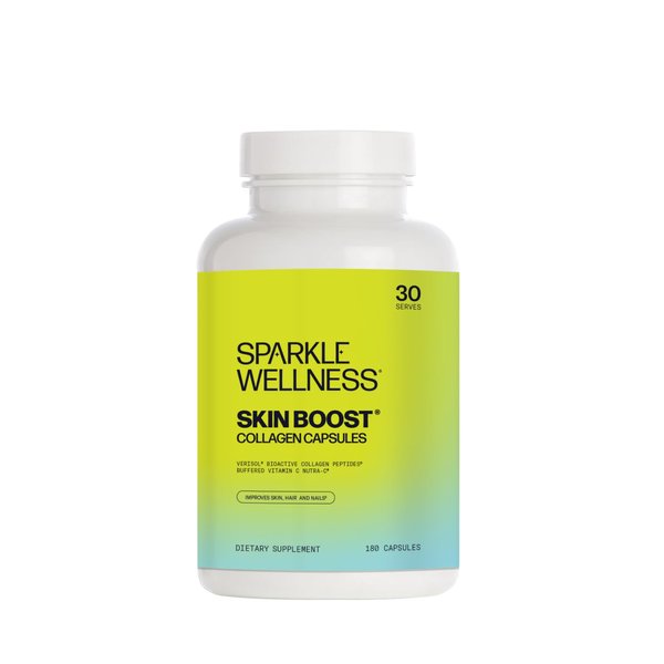 Collagen Capsules - Sparkle Skin Boost Collagen Capsules (180 Pills) 30 Days of 2500mg Verisol Collagen Peptides & Vitamin C