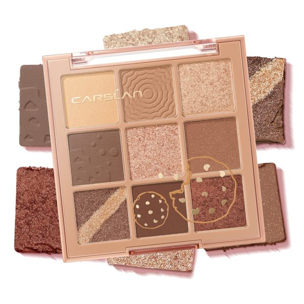 CARSLAN Eyeshadow Palette, 9 Color Longlasting Natural Nude Eye Makeup Palettes in Matte, Shimmer, Glitter Eye Shadow, High Pigmented Warm sombras para ojos for Daily Latte Makeup, 01 Dark Brown