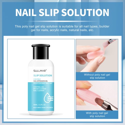SULLMAR Slip Solution Liquid Poly Nail Gel Slip Solution for Poly Nail Gel Nails Slip Solution for Poly Nail Gel Nails Nail Slip Solution (40ml/1.35FL.OZ)