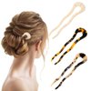 Mabor 3 Pcs 4.57Inch U Shaped Acetate French Hair Pin Tortoise Shell 2 Prong Bun Hair Sticks Thick Long Hair Acetate Tortoise Shell Hair Pin Updo for Women