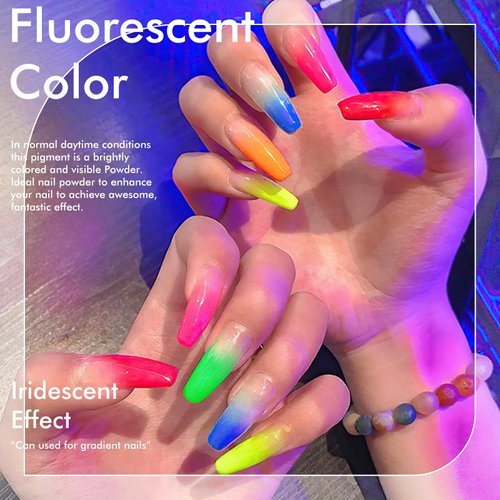 Ownest 12 Boxes Pigment Nail Powder, Colorful Fluorescent Color Nail Pigments Dust Nail Glitter Gradient Iridescent Nail Art Decoration, Neon Nail Powder, High Pigment for Eyes Body Paint