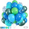 Blue and Green Balloons,12 Inch Blue Confetti Balloons Metallic Chrome Green Blue Light Green and Blue Balloons for Football Video Game Boys Birthday Party Jungle Safari Themed Decoration