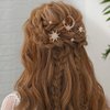 Heread Star Crystal Bride Wedding Hair Pins Gold Moon Hair Pieces Bridal Hair Accessories for Women and Girls (Pack of 5)