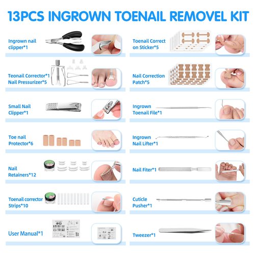 Ingrown Toenail Removal Tool Kit: 113pcs Ingrown Toe Nails Clipper for Thick Curved Nail Remover Set Straightener Corrector Patch and Strips