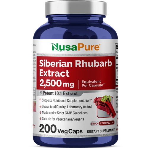 NusaPure Siberian Rhubarb 10:1 Extract 2500mg - 200 Veggie Capsules (Vegetarian, Non-GMO, Gluten-Free)