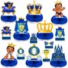14 Pieces Royal Prince Themed Honeycomb Centerpiece Blue Little Prince Table Decoration African American Prince Birthday Baby Shower for Boy Kids' Party Supplies