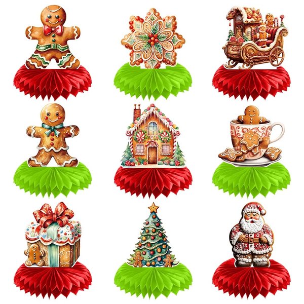 Christmas Honeycomb Centerpieces, Christmas Table Decorations, Gingerbread Decorations, Christmas Party Decorations, Xmas Table Decor, Winter Holiday Party Supplies, 9Pcs