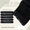 Easyouth Wire Hair Extensions Real Human Hair Black Human Hair Wire Hair Extensions with Transparent Headband Jet Black #1 Invisible Wire Human Hair Extensions 18 inch 80g