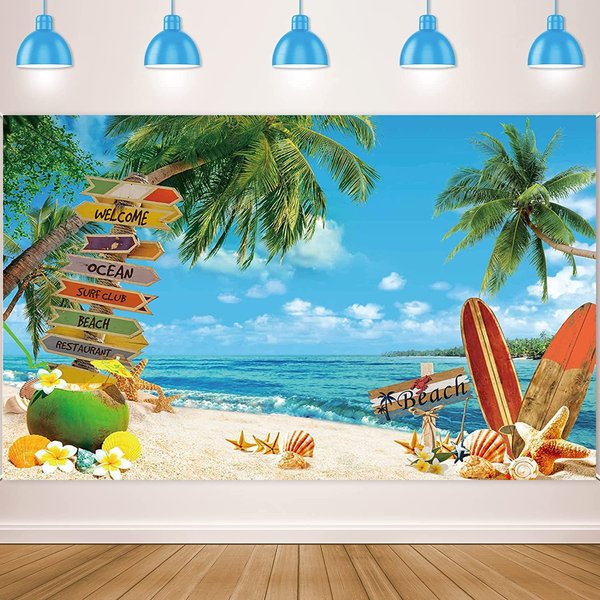 Summer Beach Backdrop Summer Hawaiian Beach Backdrop Seaside Surfboard Portrait Photography Background Aloha Luau Birthday Party Decorations Supplies