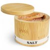 ThougrLyh Salt Box Bamboo Salt Container with Swivel Lid and Spoon Small Spice Cellar with Label 8 oz Capacity salt Holder for Countertop with Magnetic to Easy Open and Seal
