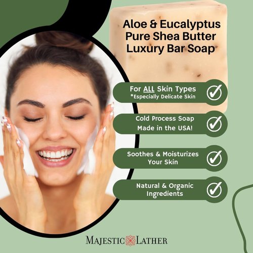 Aloe & Eucalyptus Luxury Bar Soap for Face & Body. Made with Organic Ingredients for Men & Women. For All Skin Types. Natural Cold Process. Made in the USA. 5.0 Oz