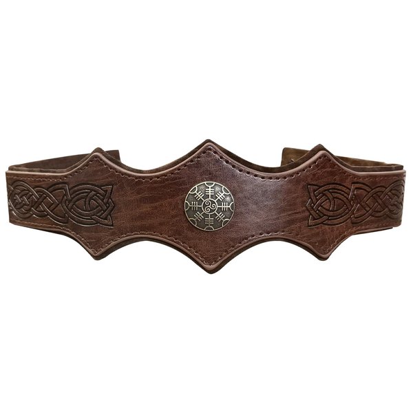 JAOYU Medieval Headband Pirate Embossed Faux Leather Headpiece, Retro Adjustable Leather Renaissance Viking Helmet, Cosplay Costume Accessories Brown