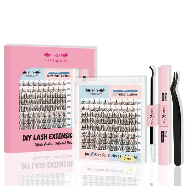 PRO DIY Lash Extension Kit Lash Cluster Kit 80 Pcs 3 Step Cluster Lashes Eyelash Extensions Kit Lash Bond and Seal Eyelash Applicator Tool Self Application at Home(DIY Lash Kit-B)