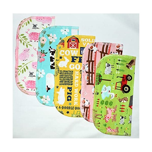 Gina's Soft Cloth Shop 1 Ply Printed Flannel 8x8 Inches Little Wipes Set of 5 Farm Life