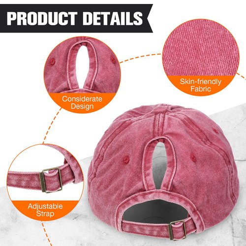 SATINIOR 10 Pieces Distressed Ponytail Baseball Caps Washed High Ponytail Baseball Hat Messy High Bun Hat Adjustable Washed Twill Hat for Women Girls Outdoor Sport, 10 Colors