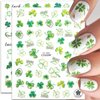 St Patricks Day Nail Art Stickers 3D Laser Shamrock Nail Decals Holographic Green Clover Design Nail Stickers for Women DIY Acrylic Nail Decoration Manicure Tip