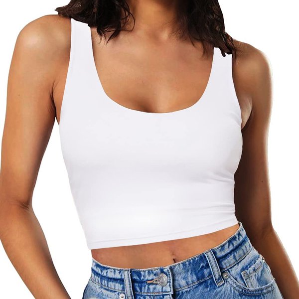 SanxiawaBa Womens Tank Tops Sleeveless Strappy Sexy Halter Workout Gym Camis Going Out Top White S