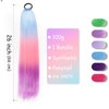 Newshair Colorful Ponytail Extension with Hair Tie, 26 inch Ombre Braid Ponytail Blend Hair Tinsel for Holiday Party Rainbow Festival(100g 1 Packs #Pink/Dark Purple/Blue)