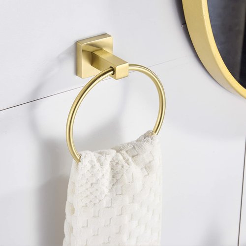 FORBATH Gold Toilet Paper Holder Towel Ring, Brushed Gold Bathroom Hardware, Hand Towel Holder Toilet Tissue Roll Holder Set, Wall Mount SUS304 Stainless Steel Bath Accessories, 2pcs