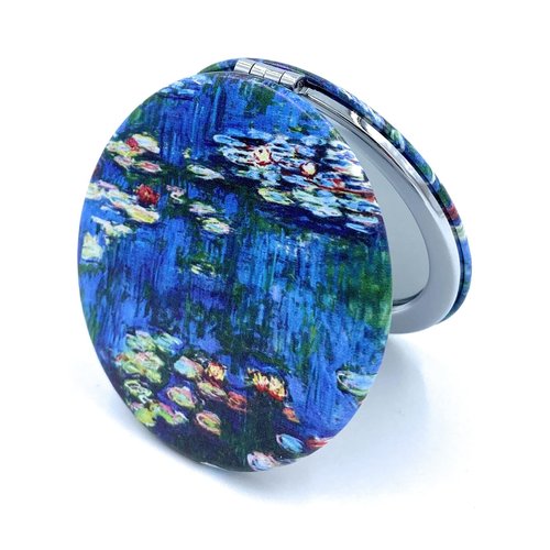 Aeisage Compact Mirror Small for Girls Handheld Mirror Folding Pu Leather Floral Mirror Compact Claude Monet Water Lilies Unique Gift for Sister, Diameter 2.75 Inch x 0.4 Inch Thickness