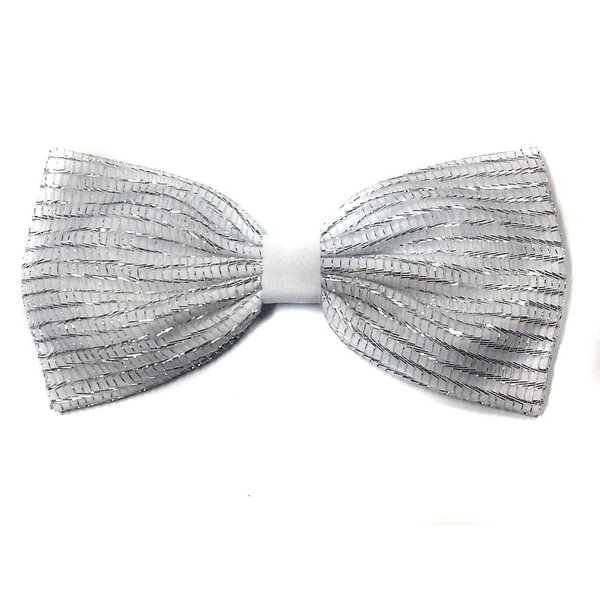 White Glitter Tulle Hair Bow-sparkly, Silver-for Girls, for Teens, for Women (Barrette)
