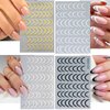 Simple Lines Nail Stickers for Nail Art 6Sheets French Tip Nail Art Stickers Curved Stripe Nail Supplies Crystal Diamond Nail Design Sticker French Gold Silver Line Nail Decals for Nail Art Decoration