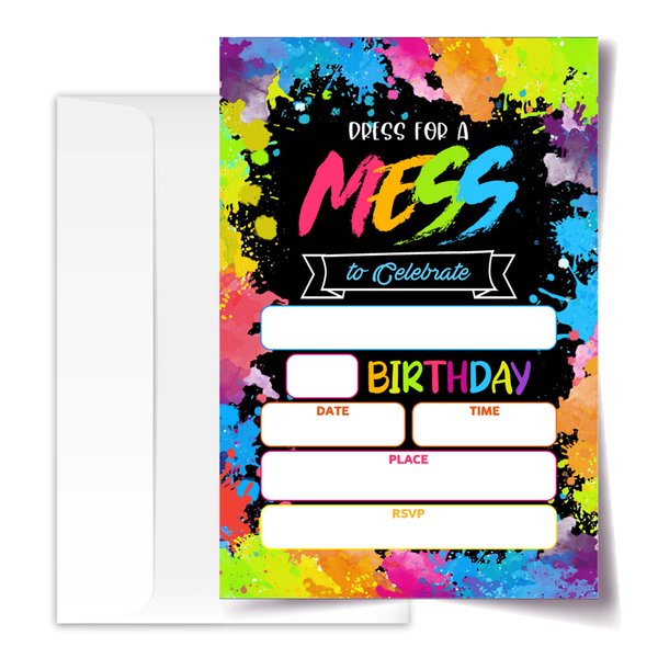 ANYEMW 4x6 Paint Birthday Invitations, Art Party Decorations, Glow Party Supplies, Art Birthday Party, Kids Birthday Invitations, 20 Cards with 20 Envelopes.(39)