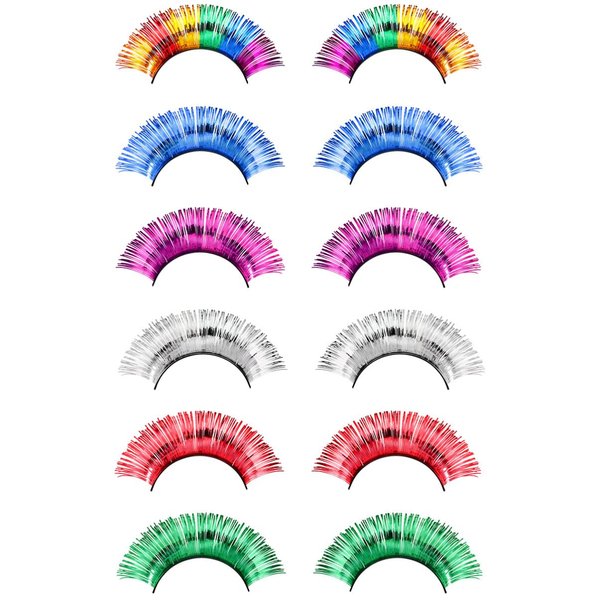Rainbow Eyelashes 6 Pairs Colorful Tinsel Glitter Lashes Halloween False Lashes Rainbow Accessories For Christmas Circus Dance Dress Cosplay Costumes Supplies