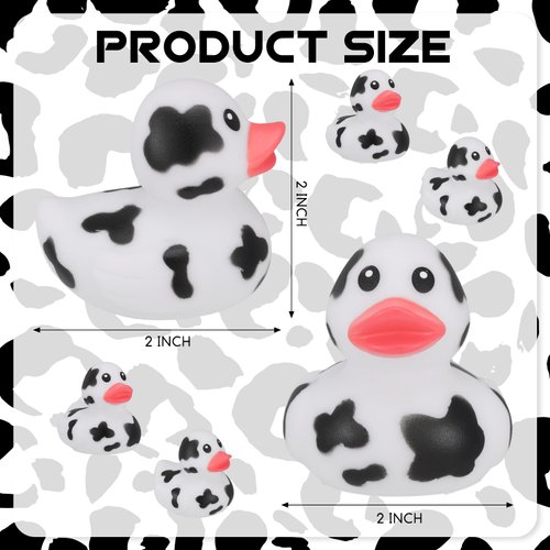 Poen 12 Pcs Cow Ducks Mini Cow Rubber Duck Bulk Cowboy Rubber Duck Fun Cow Print Duck Baby Bath Toy Cow Theme Baby Shower Birthday Bathtub Party Favors Swimming Pool Party Decorations