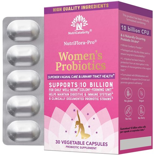 Nutricelebrity Probiotics for Women 10 Billion CFU 6 Strains, Organic Prebiotics for Digestive,Vaginal&Immune Health,PH Balance & Feminine Health,Period Pain, BV Relief, Cranberry Extract+ 3 Pack