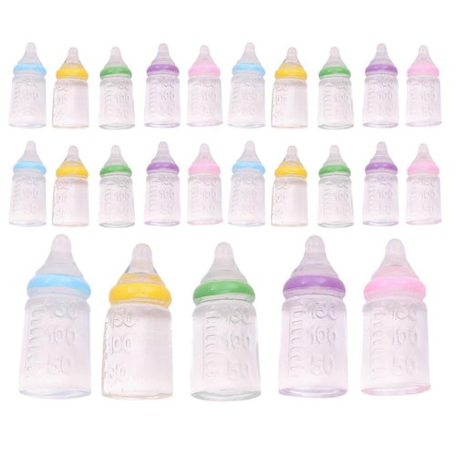 Kichvoe 30 Pcs Doll Bottle Set Miniature Mini Bottle Plastic Mini Milk Bottle Dollhouse Feeding Bottle Novelty Tiny Candy Jar for Baptism DIY Craft