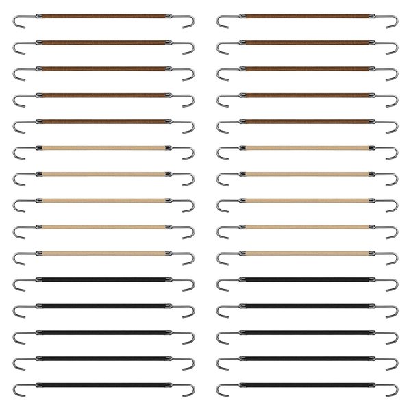 30 Pieces Elastic Bungee Hair Ties, Hair Bungee Cords with Hooks, Bungee Cord Hair Tie (Black, Coffee and Apricot)