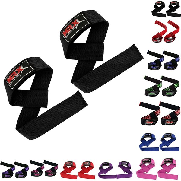 MRX Weight Lifting Bar Strap for Gym Workout Training Bodybuilding Deadlift Padded Straps Men/Women Black
